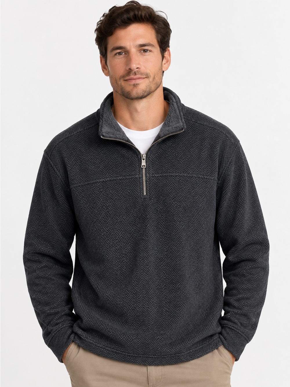 London Fog Collection Men’s L Sherpa Lined 1/4 Zip Fleece Pullover Black